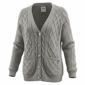 ABERCROMBIE & FITCH Gray Cable Knit Cardigan Sweater Womens Small Chunky V-Neck